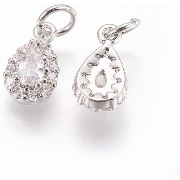2 pc Brass Cubic Zirconia Charms Drop Platinum Clear 11~11.5x6.5x4mm Hole: 3~4mm