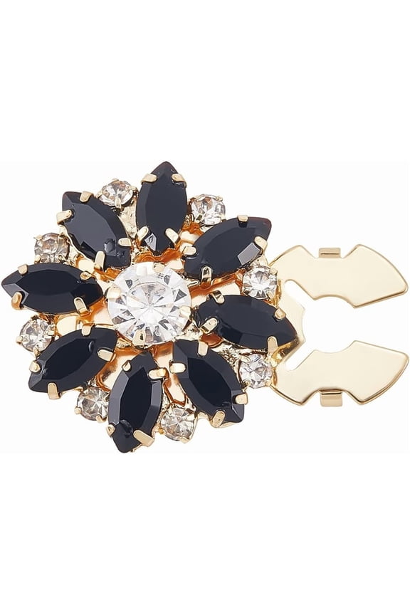 2 pc Brass Cuff Buttons with Rhinestone for Apparel Accessories Flower Golden Black 28x11mm Hole: 5mm