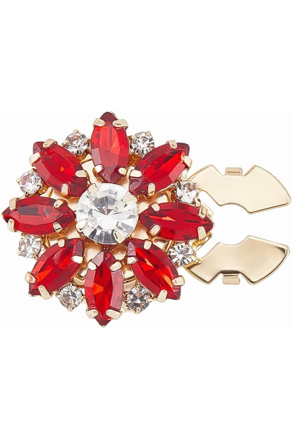 2 pc Brass Cuff Buttons with Rhinestone for Apparel Accessories Flower Golden Red 28x11mm Hole: 5mm creative