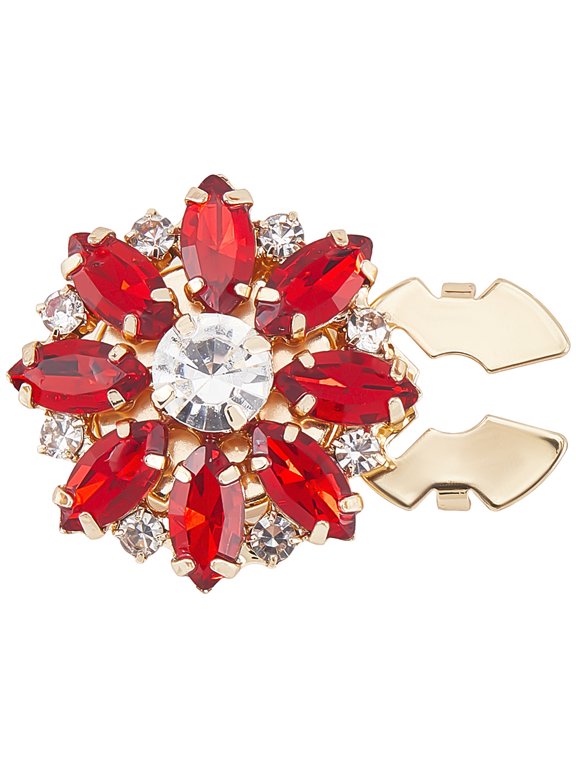 2 pc Brass Cuff Buttons with Rhinestone for Apparel Accessories Flower Golden Red 28x11mm Hole: 5mm