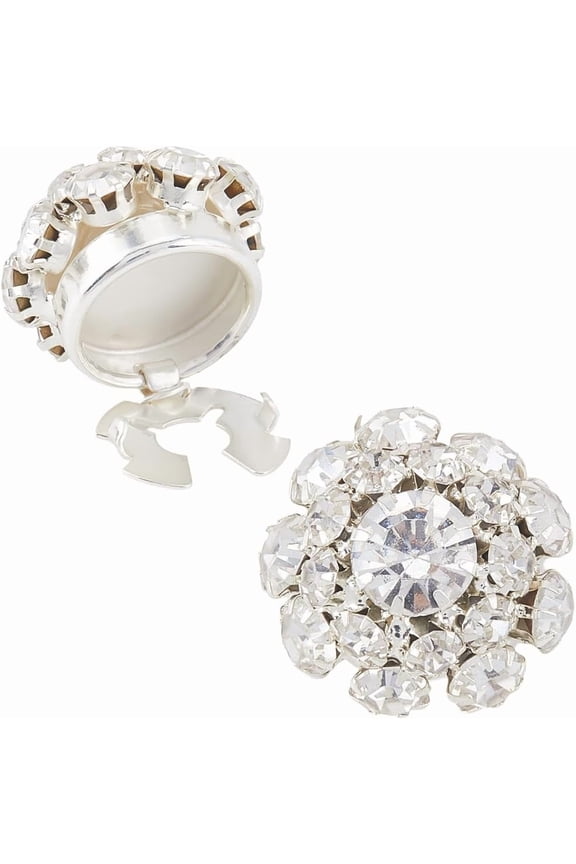 2 pc Brass Cuff Buttons with Rhinestone for Apparel Accessories Flower Platinum 27.5x14mm Hole: 5mm for Handmade
