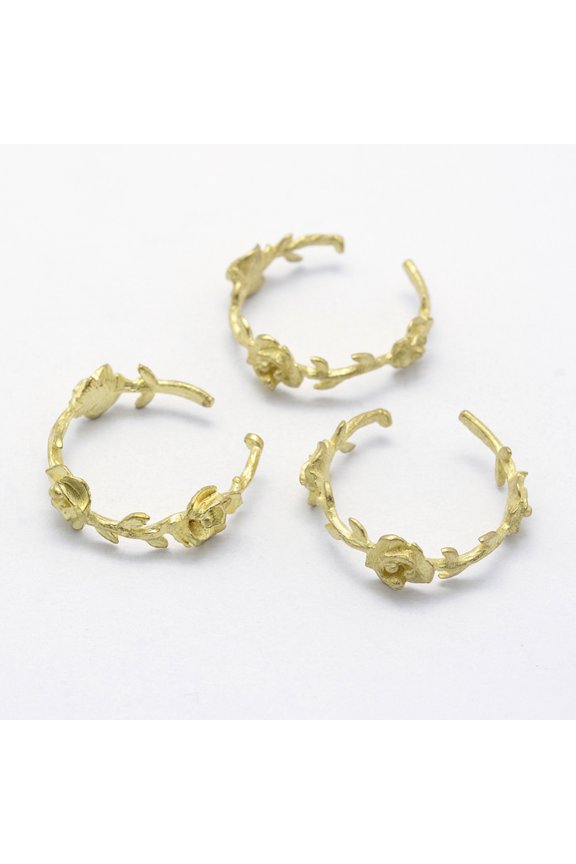 2 pc Brass Cuff Finger Ring Settings Lead Free Cadmium Free Nickel Free Flower Raw(Unplated) 20mm