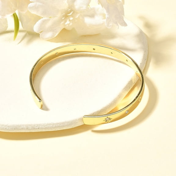 2 pc Brass Micro Pave Clear Cubic Zirconia Cuff Bangles Star Real 18K Gold Plated Inner Diameter: 2-3/8 inch(5.9cm)