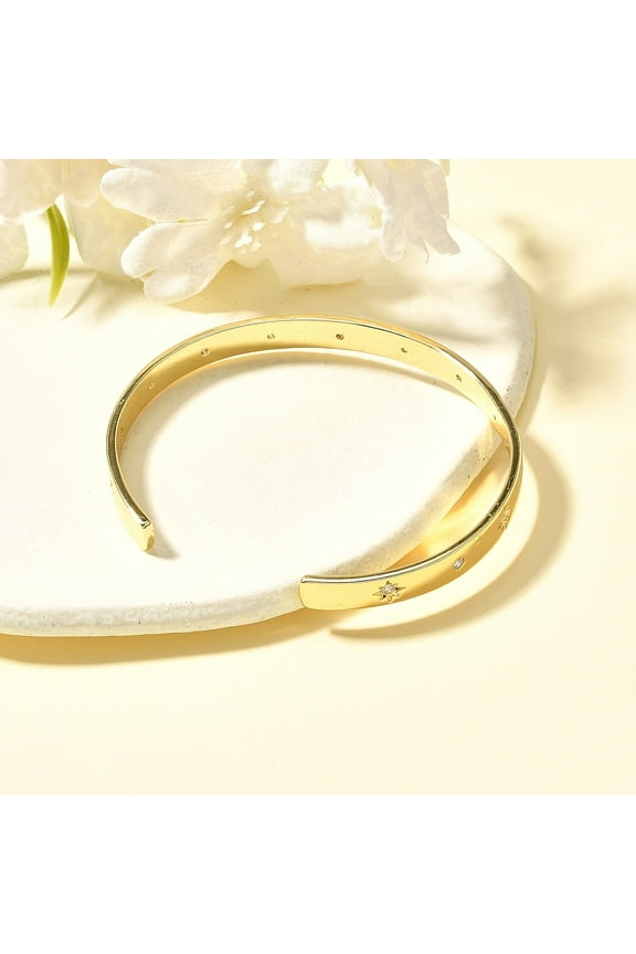 2 pc Brass Micro Pave Clear Cubic Zirconia Cuff Bangles Star Real 18K Gold Plated Inner Diameter: 2-3/8 inch(5.9cm)