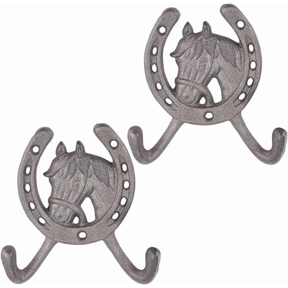 2 pc Cast Iron Horseshoe Coat Hooks Silver 125x119.5x22mm for DIY