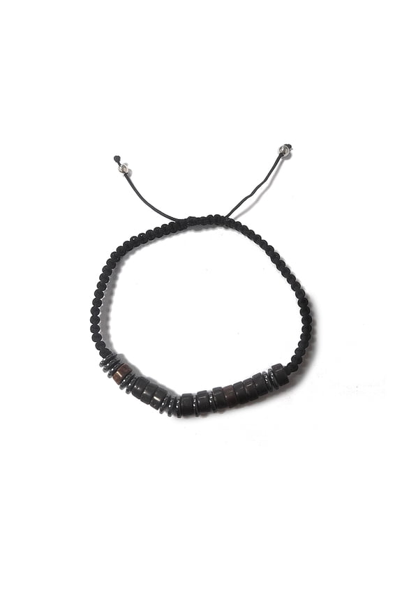 2 pc Coconut & Non-magnetic Synthetic Hematite Bead Bracelet Stone Bracelet for Men Women Black Inner Diameter: 2-1/8 inch(5.5cm)