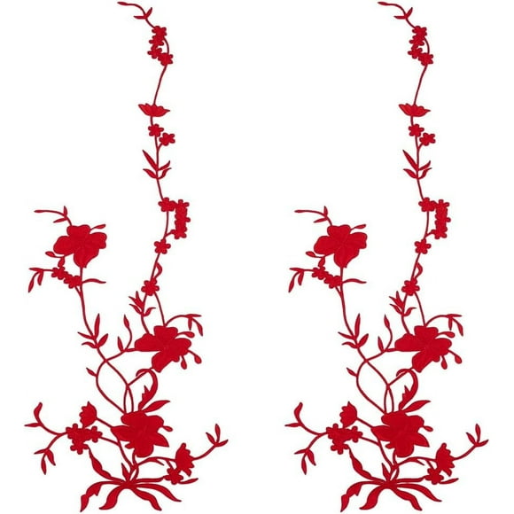 2 pc Computerized Embroidery Cloth Self Adhesive Patches Stick On Patch Costume Accessories Appliques Bowknot Red 530x170x1mm