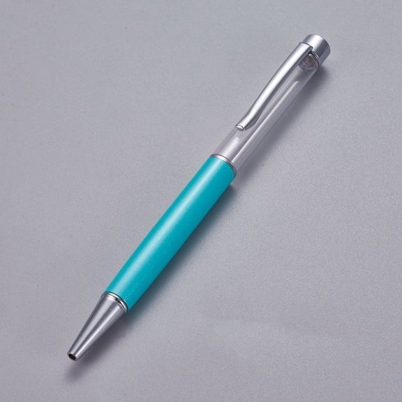 2 pc Creative Empty Tube Ballpoint Pens with Black Ink Pen Refill Inside for DIY Glitter Epoxy Resin Ballpoint Pen Herbarium Pen Making Silver Turquoise 140x10mm