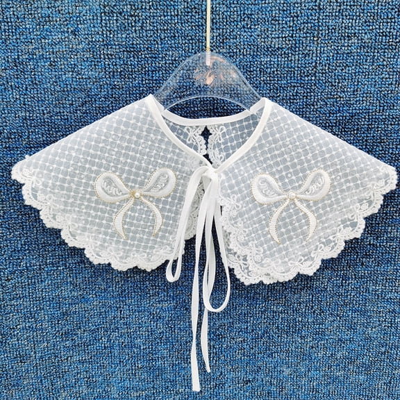 2 pc Detachable Polyester Embroidery Lady's Collars Mini Cape Garment Accessories Bowknot 380x170mm