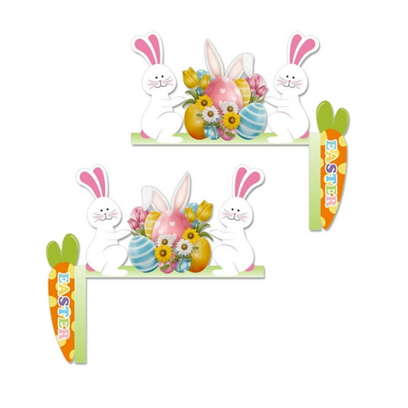 2 pc Easter Rabbit Wooden Letter Decor Set – Colorful Hollow Bunny Alphabet Home & Door Corner Decoration for Spring Holiday