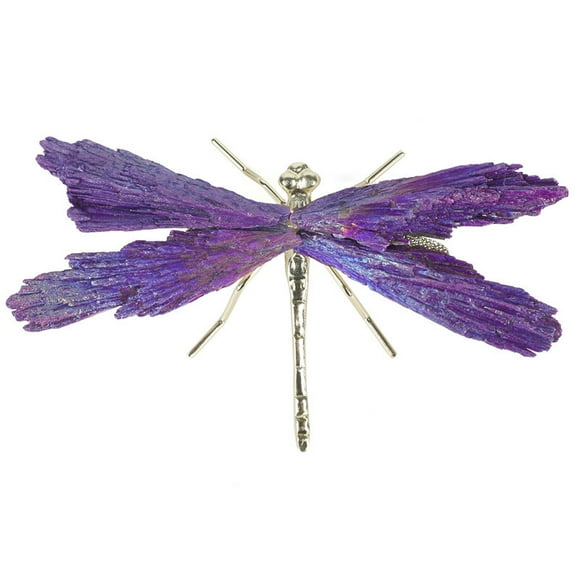 2 pc Electroplate Natural Tourmaline Insect Dragonfly Figurine with Alloy Findings for Desktop Ornament Blue Violet 110~140mm