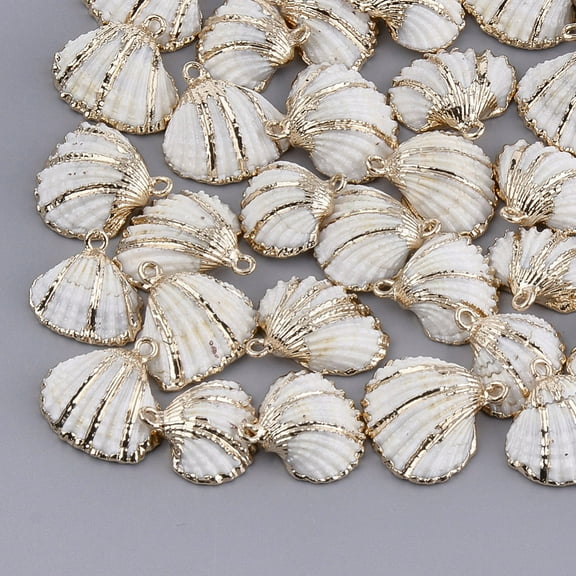 2 pc Electroplate Sea Shell Pendants with Iron Findings Golden Seashell Color 18~30x19~28x7~10mm Hole: 1.6mm DIY