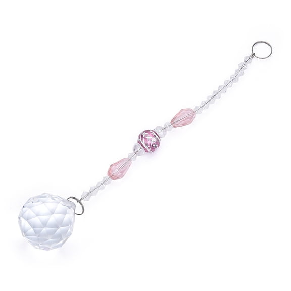 2 pc Faceted Glass Ball Chandelier Suncatchers Prisms with Alloy Beads Pink 190mm