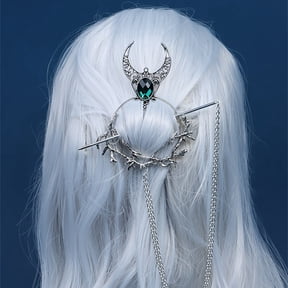 2 pc Gothic Witch Theme Branch Alloy Rhinestone Hair Cuff Pin Hair Sticks Ponytail Holder Green 370mm