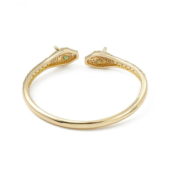 2 pc Green & Clear Cubic Zirconia Snake Open Cuff Bangles Brass Jewelry for Women Cadmium Free & Lead Free Long-Lasting Plated Real 18K golden Plated Inner Diameter: 2x2-1/4 inch(5.2x5.85cm)
