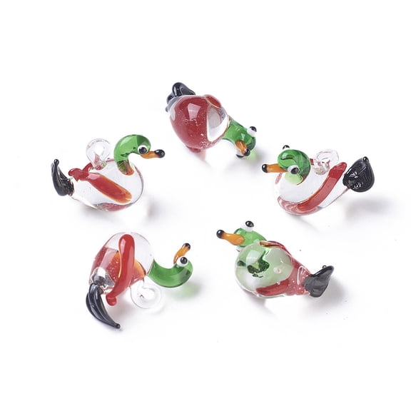 2 pc Handmade Lampwork Pendants Mandarin Duck Colorful 23~26x12~13x17~18mm Hole: 2~4mm