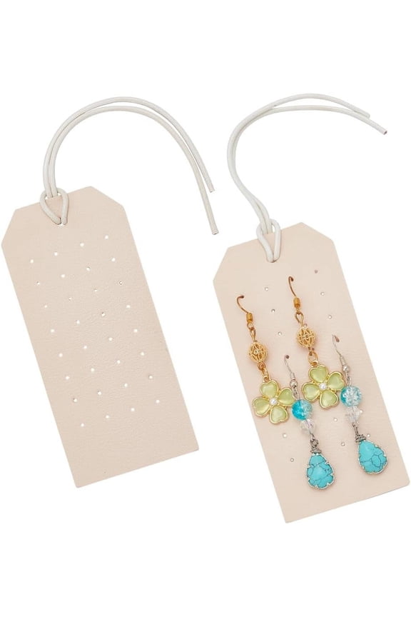 2 pc Imitation Leather Earring Organizer Hanging Display Cards for Stud Earrings with Rope Rectangle BurlyWood 11.1x5x0.2cm for DIY