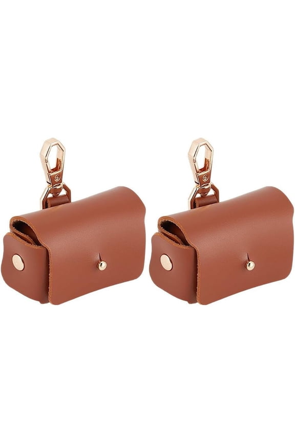 2 pc Imitation Leather Wedding Ring Storage Case with Alloy Clasps for Pet Rectangle Coconut Brown 7.45cm Bag: 6.6x6.75x3.6cm