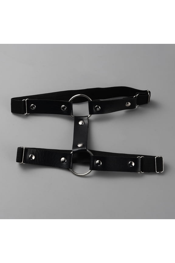 2 pc Imitation Leather with Alloy Garter Leg Ring Black 130x205x1~1.8mm
