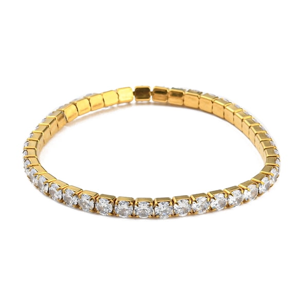 2 pc Ion Plating(IP) 304 Stainless Steel Bracelets Cubic Zirconia Tennis Bracelets for Women Golden Clear 1/8 inch(0.4cm) Inner Diameter: 2 inch(5cm)