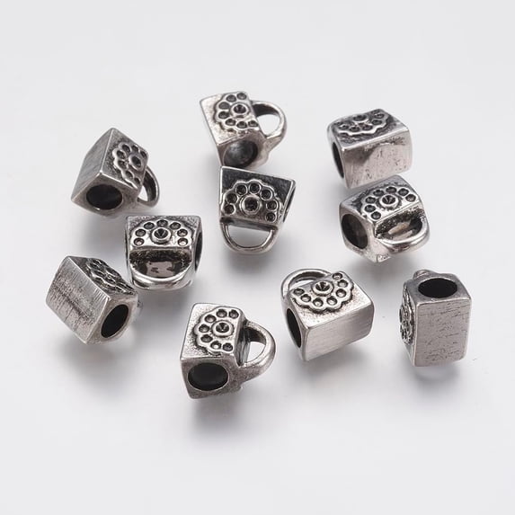 2 pc Ion Plating(IP) 304 Stainless Steel European Beads Rhinestone Settings Large Hole Beads bag Antique Silver 11x10x8mm Hole: 4.5mm Fit for 1mm Rhinestone