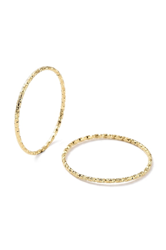 2 pc Ion Plating(IP) 304 Stainless Steel Textured Finger Rings Real 18K golden Plated US Size 7 1/4(17.5mm)