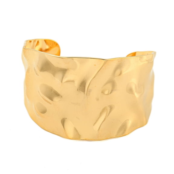 2 pc Ion Plating(IP) 304 Stainless Steel Textured Wide Open Cuff Bangles Real 18K golden Plated Inner Diameter: 2-3/8 inch(6.1cm) 42mm