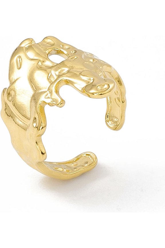 2 pc Ion Plating(IP) 304 Stainless Steel Wide Flower Open Cuff Ring for Women Real 18K Gold Plated Inner Diameter: 17mm