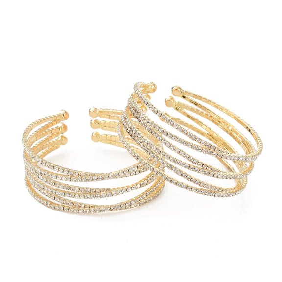 2 pc Iron Alloy Rhinestone Cuff Bangles Open Bangles End with Immovable Rhinestone Light golden 3/4~1 inch(1.8~2.4cm) Inner Diameter: 2-1/8 inch(5.4cm)