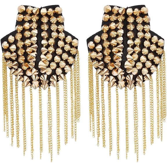 2 pc Iron Fashion Tassel Epaulette Detachable Punk Style Rivet Shoulder Badge with Plastic & Felt Finding Gunmetal 18.5x10x3.6cm