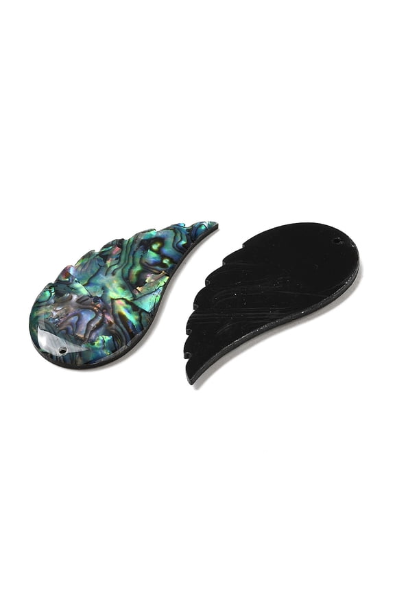 2 pc Natural Abalone Shell/Paua Shell Big Pendants Wing Charms 51.5x25x2.5mm Hole: 1.5mm