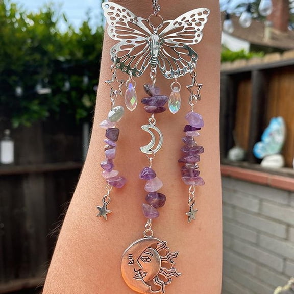 2 pc Natural Amethyst Butterfly Hanging Suncatcher Pendant Decoration Sun Star Ball Prism Pendants 230mm