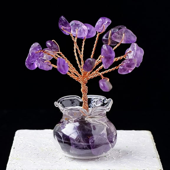 2 pc Natural Amethyst Chips Tree Decorations Glass Vase Base Copper Wire Feng Shui Energy Stone Gift for Home Desktop Decoration 55mm