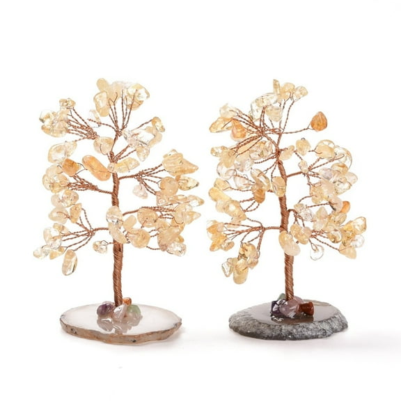 2 pc Natural Citrine Chips & Agate Pedestal Display Decorations Tree of Life Healing Stone Tree for Reiki Healing Crystals Chakra Balancing Cadmium Free & Lead Free 59~70x47~65x100~114mm