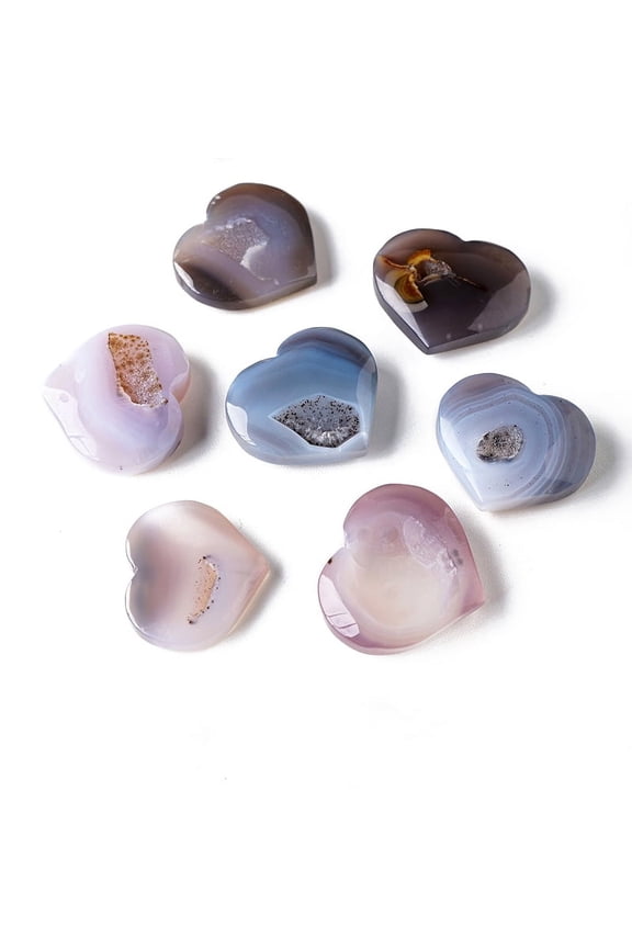2 pc Natural Druzy Agate Heart Love Stones Pocket Palm Stones for Reiki Balancing 50~70mm Natural Agate
