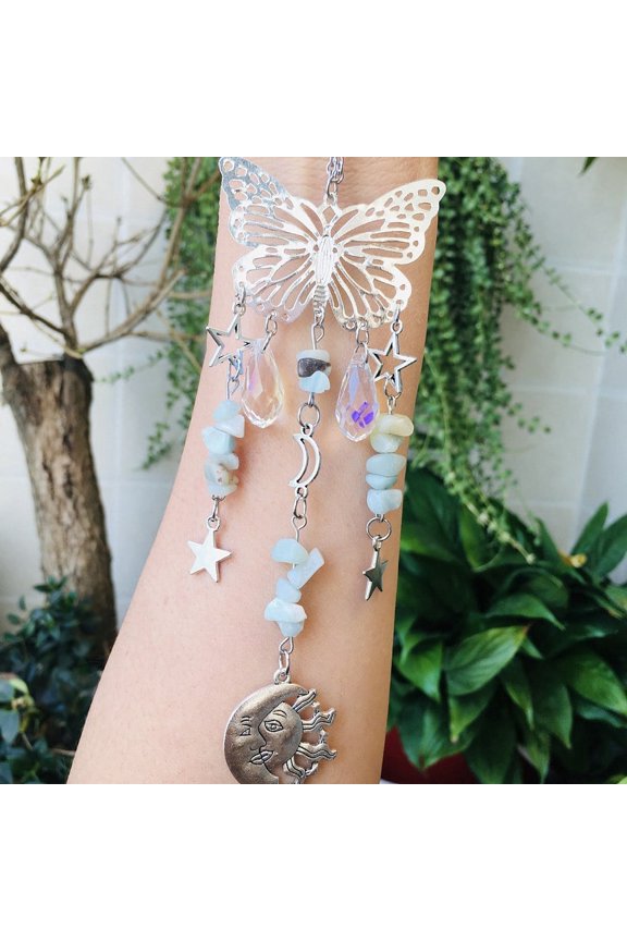 2 pc Natural Flower Amazonite Butterfly Hanging Suncatcher Pendant Decoration Sun Star Ball Prism Pendants 230mm