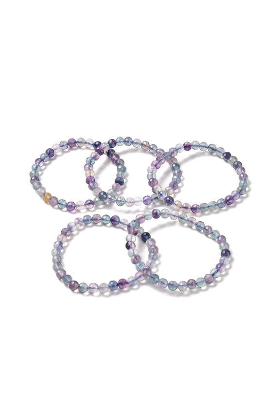 2 pc Natural Fluorite Beaded Stretch Bracelets Grade 2A Faceted Round Inner Diameter: 2~2-1/4 inch(5.2~5.5cm) Fluorite