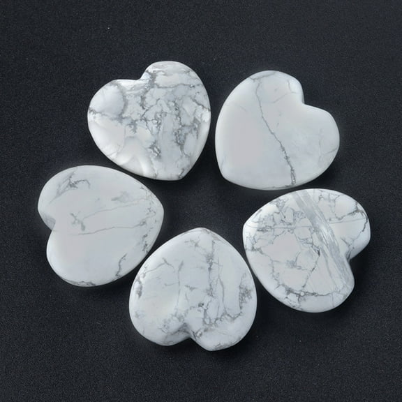 2 pc Natural Howlite Healing Stones Heart Stones Pocket Palm Stones for Reiki Balancing 30x30mm