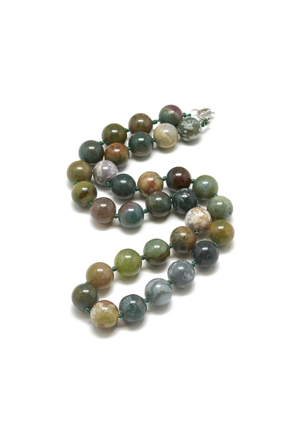 2 pc Natural Indian Agate Beaded Necklaces with Alloy Lobster Clasps Round 18.8 inch~19.2 inch(48~49cm) round: 10mm