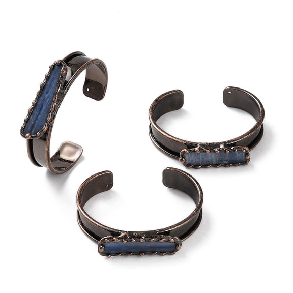 2 pc Natural Kyanite Open Cuff Bangles Brass Bangles for Women Red Copper Inner Diameter: 2-1/2 inch(6.3cm) 15mm