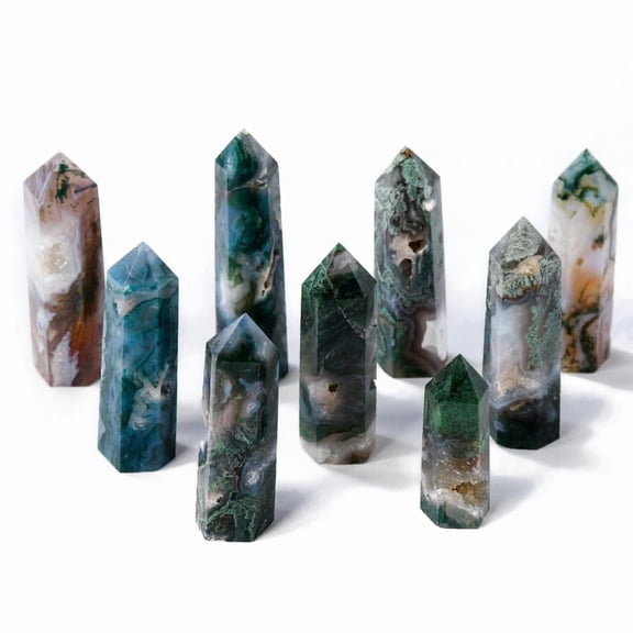 2 pc Natural Moss Agate Pointed Prism Bar Home Display Decorations Reiki Energy Stone Faceted Bullet 60~70mm Moss Agate