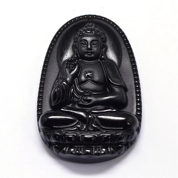 2 pc Natural Obsidian Carven Pendants Guardian Black 53.5x34x11mm Hole: 1mm