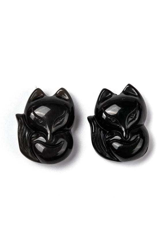 2 pc Natural Obsidian Pendants Fox 28x21.5x10mm Hole: 2mm