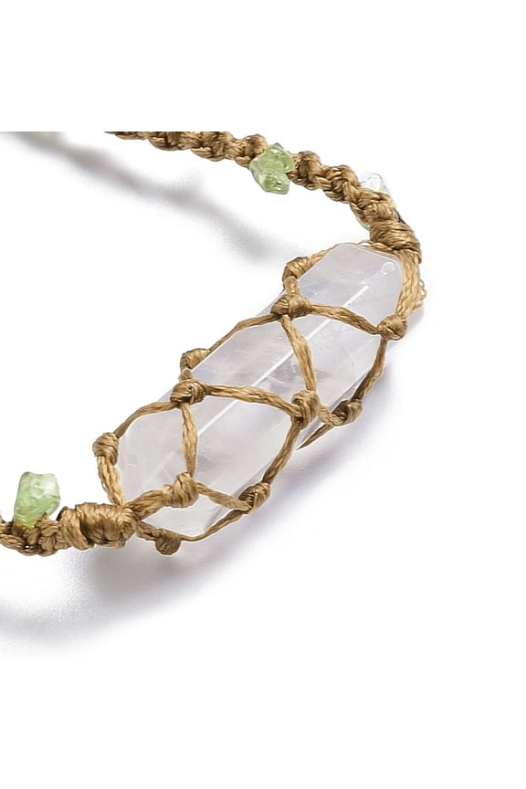 2 pc Natural Quartz Bullet Bead Bracelet Nylon Macrame Pouch Adjustable Bracelet Inner Diameter: 1-7/8~3-3/8 inch(4.8~8.6cm)