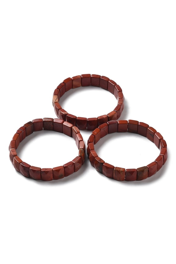 2 pc Natural Red Jasper Stretch Bracelets Faceted Rectangle 2-3/8 inch(6cm)DIY