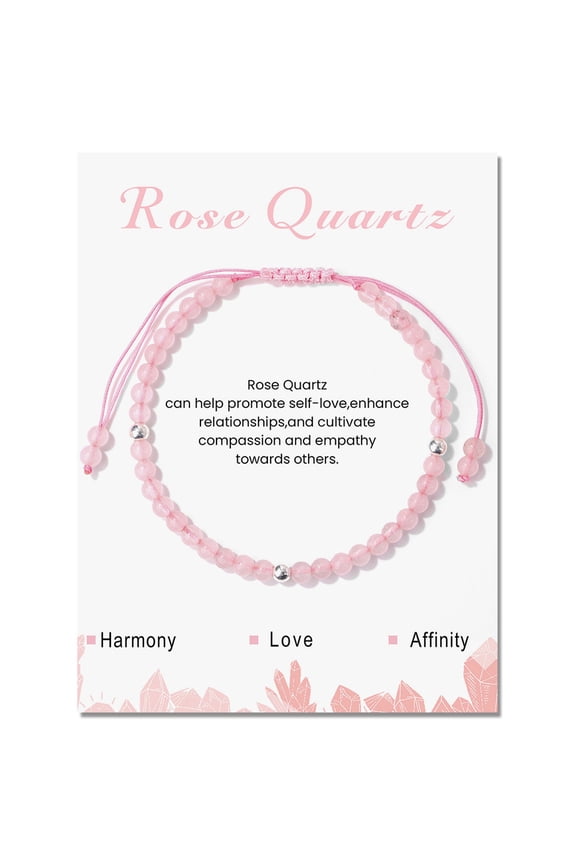 2 pc Natural Rose Quartz Bead Bracelets Adjustable Cord Bracelets for Women 6-3/4~9-1/8 inch(17~23cm)