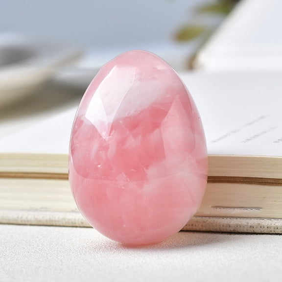 2 pc Natural Rose Quartz Carved Healing Egg Figurines Reiki Energy Stone Display Decorations 50x35mm