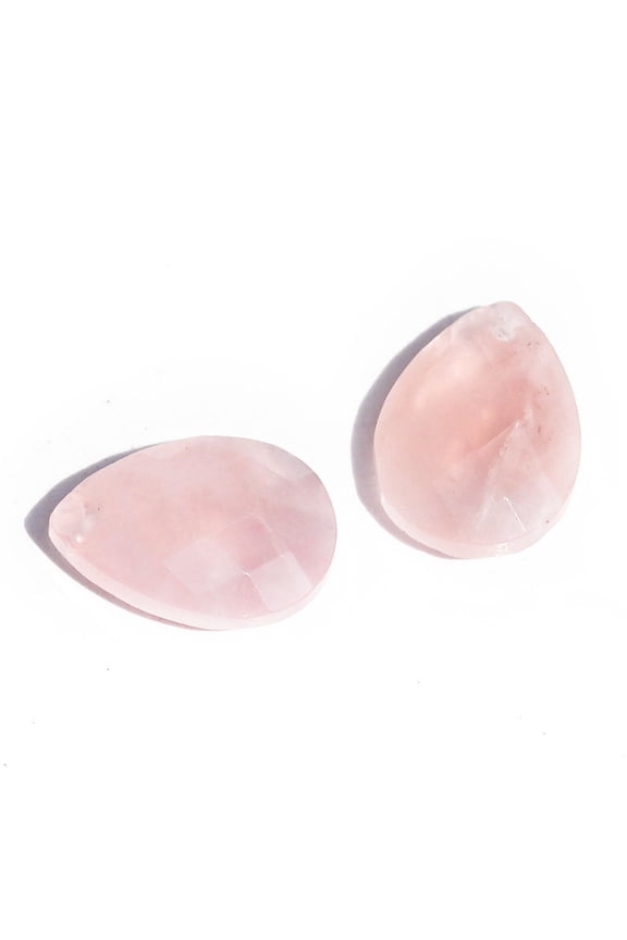2 pc Natural Rose Quartz Pendants Faceted Teardrop Charms 18x13x6mm