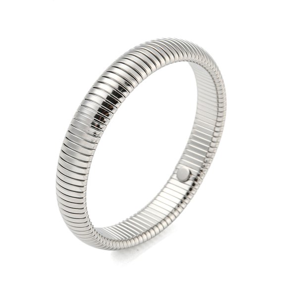 2 pc Non-Tarnish 304 Stainless Steel Flat Snake Chain Bracelet Stretch Bracelet Stainless Steel color Inner Diameter: 2-1/2 inch(6.3cm) Wide: 12mm