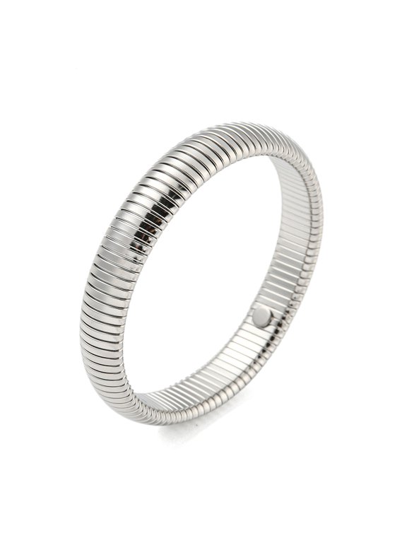 2 pc Non-Tarnish 304 Stainless Steel Flat Snake Chain Bracelet Stretch Bracelet Stainless Steel color Inner Diameter: 2-1/2 inch(6.3cm) Wide: 12mm
